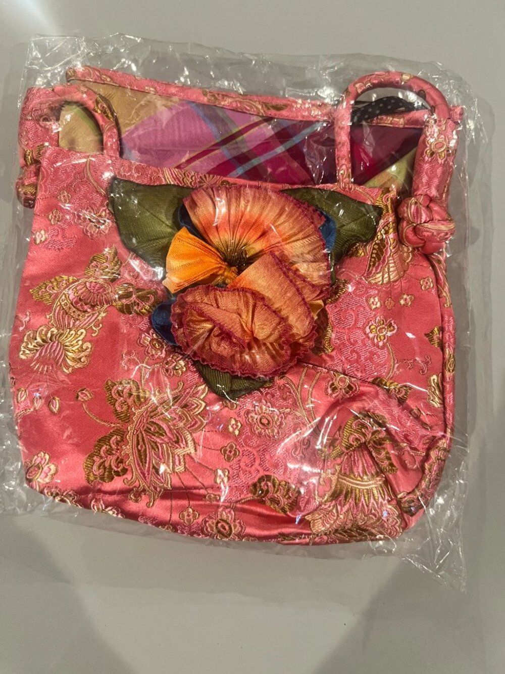 NWT Goody Goody Pink Silk Brocade Rosette Floral Mini Crossbody Bag - Picture 2 of 4